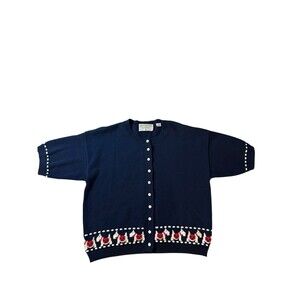 Vintage Marisa Christina Scottie Dog Knit Cardigan Navy Cottagecore Medium
